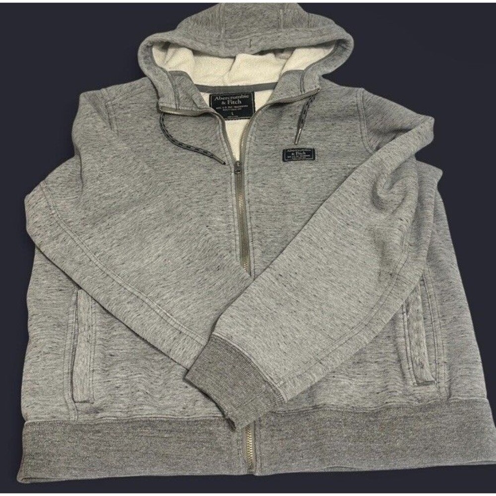 Abercrombie & Fitch Zip Up Hoodie Gray Y2K Preppy Sweatshirt Size Large
